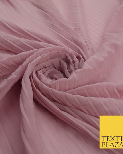 5 COLOURS -  Wide Pleated Plain Plisse Chiffon Georgette Fabric - 58" Wide