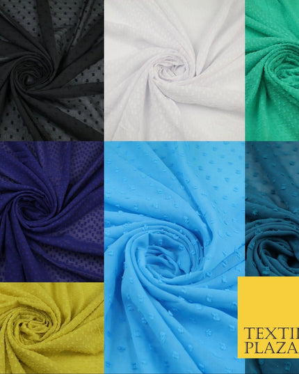 7 COLOURS - Swiss Knot Dot Dobby Sheer Georgette Chiffon Dress Fabric 56"