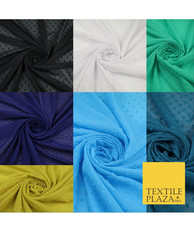 7 COLOURS - Swiss Knot Dot Dobby Sheer Georgette Chiffon Dress Fabric 56"