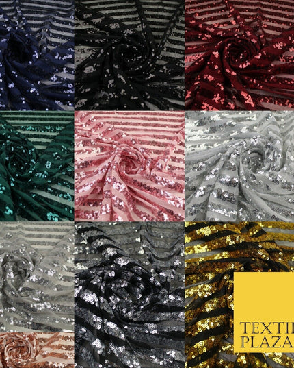 11 COLOURS - Sequin Stripe Sparkly Shiny Stretch Mesh Net Tulle Dress Fabric 58"