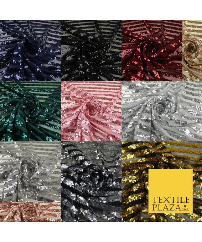 11 COLOURS - Sequin Stripe Sparkly Shiny Stretch Mesh Net Tulle Dress Fabric 58"