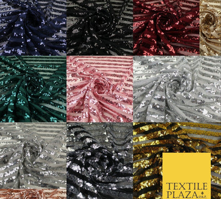 11 COLOURS - Sequin Stripe Sparkly Shiny Stretch Mesh Net Tulle Dress Fabric 58"