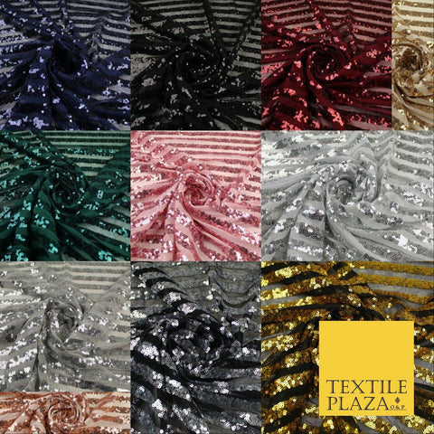 11 COLOURS - Sequin Stripe Sparkly Shiny Stretch Mesh Net Tulle Dress Fabric 58"