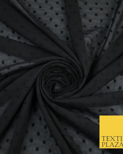 7 COLOURS - Swiss Knot Dot Dobby Sheer Georgette Chiffon Dress Fabric 56"