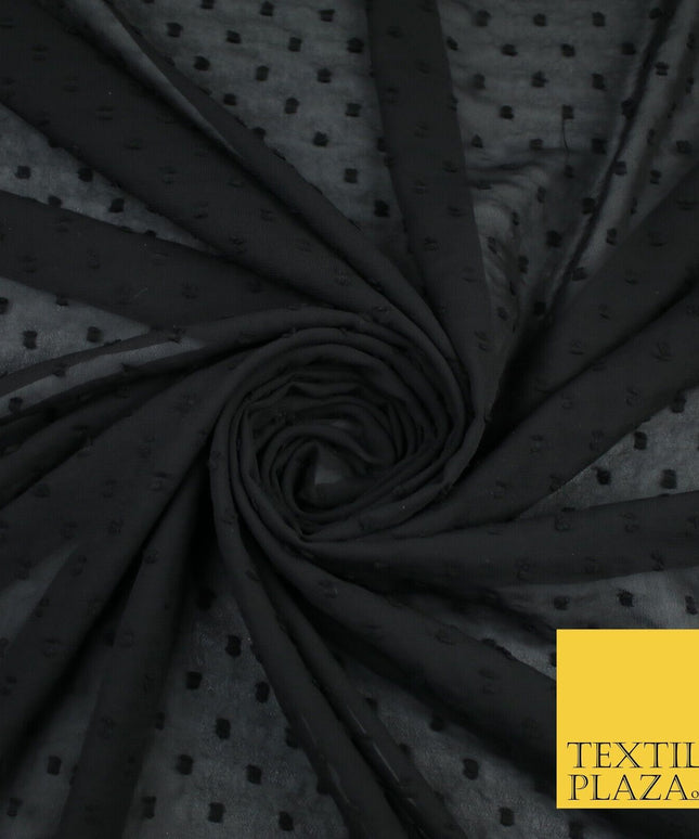 7 COLOURS - Swiss Knot Dot Dobby Sheer Georgette Chiffon Dress Fabric 56"