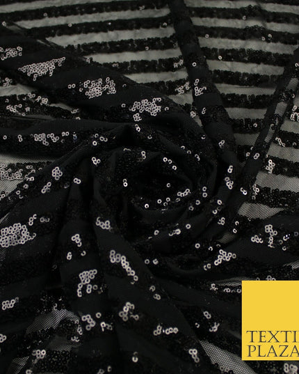 11 COLOURS - Sequin Stripe Sparkly Shiny Stretch Mesh Net Tulle Dress Fabric 58"