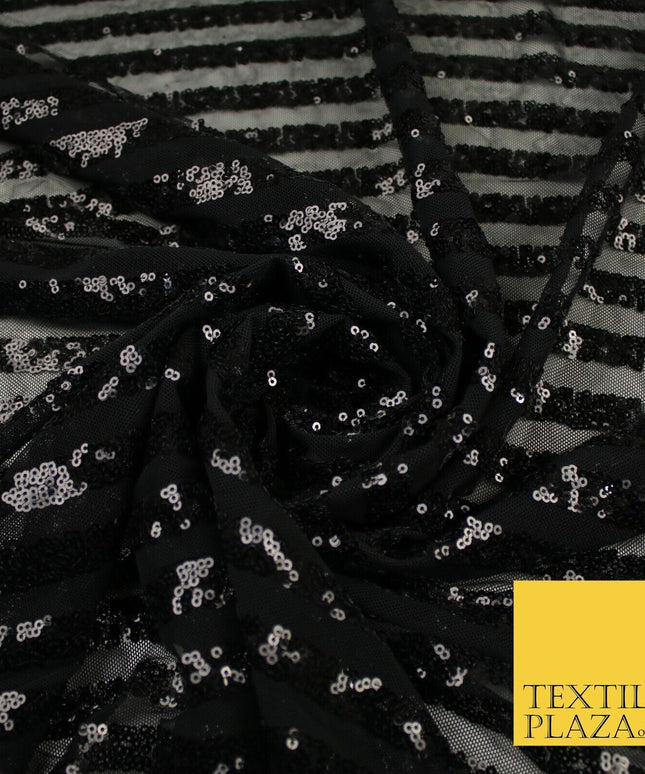 11 COLOURS - Sequin Stripe Sparkly Shiny Stretch Mesh Net Tulle Dress Fabric 58"