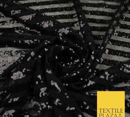 11 COLOURS - Sequin Stripe Sparkly Shiny Stretch Mesh Net Tulle Dress Fabric 58"