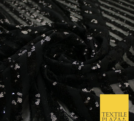 11 COLOURS - Sequin Stripe Sparkly Shiny Stretch Mesh Net Tulle Dress Fabric 58"