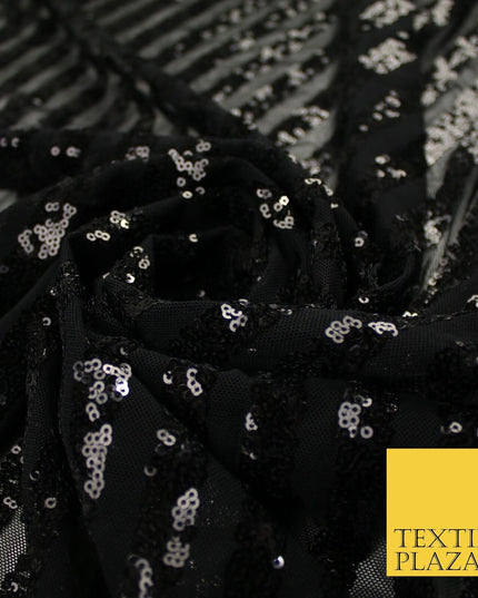 11 COLOURS - Sequin Stripe Sparkly Shiny Stretch Mesh Net Tulle Dress Fabric 58"
