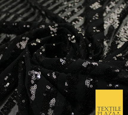11 COLOURS - Sequin Stripe Sparkly Shiny Stretch Mesh Net Tulle Dress Fabric 58"
