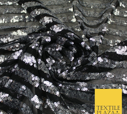 11 COLOURS - Sequin Stripe Sparkly Shiny Stretch Mesh Net Tulle Dress Fabric 58"