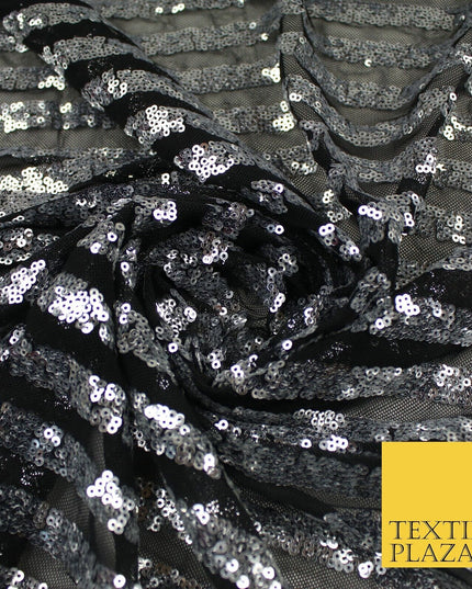 11 COLOURS - Sequin Stripe Sparkly Shiny Stretch Mesh Net Tulle Dress Fabric 58"