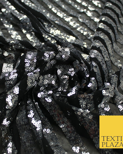 11 COLOURS - Sequin Stripe Sparkly Shiny Stretch Mesh Net Tulle Dress Fabric 58"