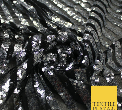 11 COLOURS - Sequin Stripe Sparkly Shiny Stretch Mesh Net Tulle Dress Fabric 58"