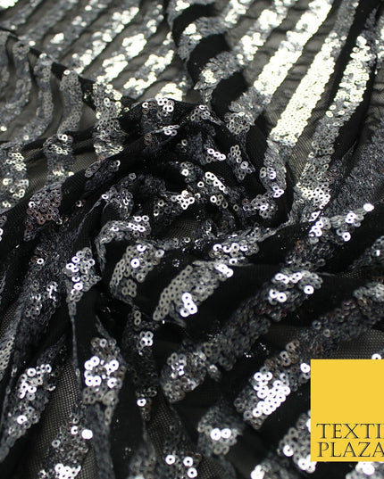 11 COLOURS - Sequin Stripe Sparkly Shiny Stretch Mesh Net Tulle Dress Fabric 58"