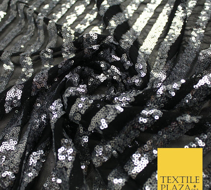 11 COLOURS - Sequin Stripe Sparkly Shiny Stretch Mesh Net Tulle Dress Fabric 58"