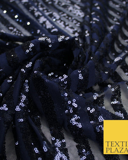 11 COLOURS - Sequin Stripe Sparkly Shiny Stretch Mesh Net Tulle Dress Fabric 58"