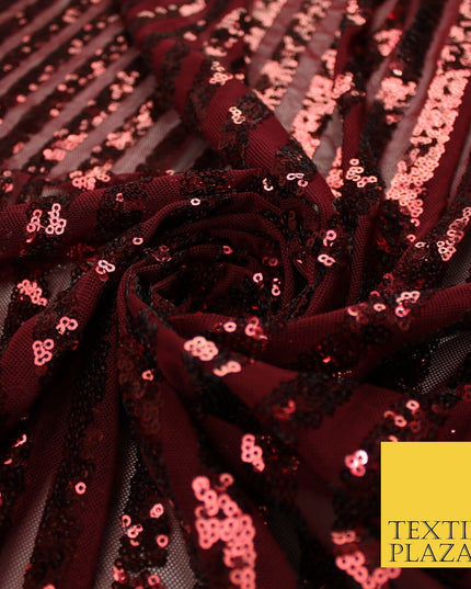 11 COLOURS - Sequin Stripe Sparkly Shiny Stretch Mesh Net Tulle Dress Fabric 58"