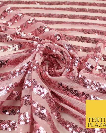 11 COLOURS - Sequin Stripe Sparkly Shiny Stretch Mesh Net Tulle Dress Fabric 58"