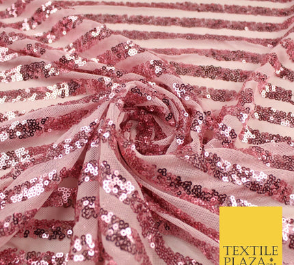 11 COLOURS - Sequin Stripe Sparkly Shiny Stretch Mesh Net Tulle Dress Fabric 58"