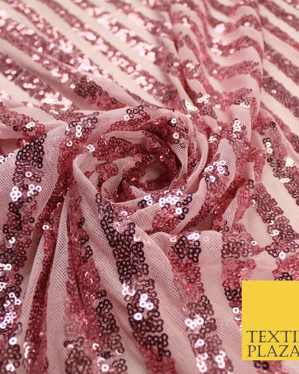 11 COLOURS - Sequin Stripe Sparkly Shiny Stretch Mesh Net Tulle Dress Fabric 58"