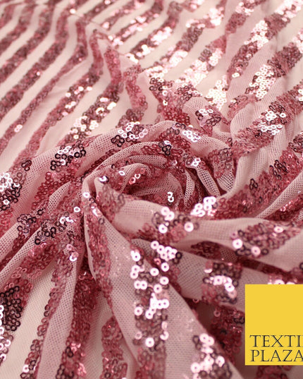 11 COLOURS - Sequin Stripe Sparkly Shiny Stretch Mesh Net Tulle Dress Fabric 58"