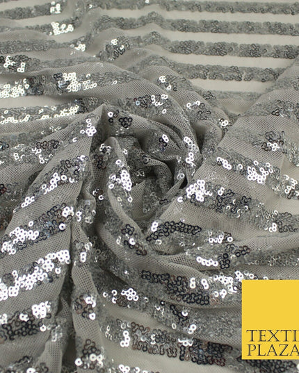 11 COLOURS - Sequin Stripe Sparkly Shiny Stretch Mesh Net Tulle Dress Fabric 58"