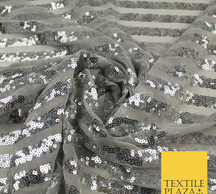 11 COLOURS - Sequin Stripe Sparkly Shiny Stretch Mesh Net Tulle Dress Fabric 58"