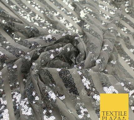 11 COLOURS - Sequin Stripe Sparkly Shiny Stretch Mesh Net Tulle Dress Fabric 58"