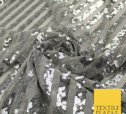 11 COLOURS - Sequin Stripe Sparkly Shiny Stretch Mesh Net Tulle Dress Fabric 58"