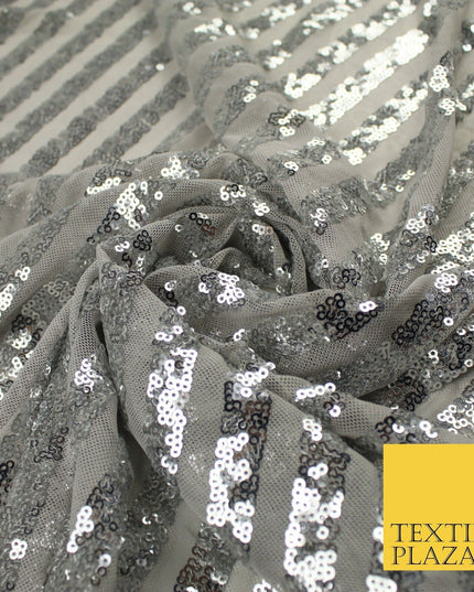 11 COLOURS - Sequin Stripe Sparkly Shiny Stretch Mesh Net Tulle Dress Fabric 58"