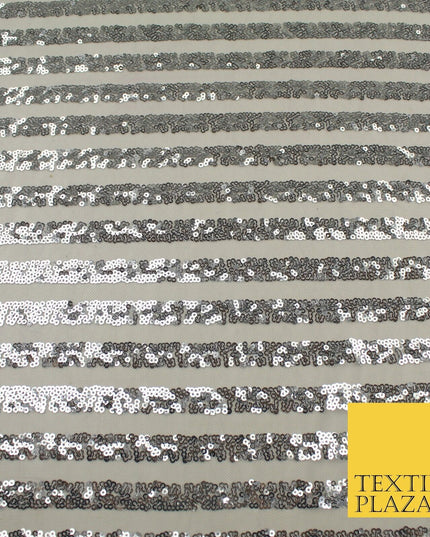 11 COLOURS - Sequin Stripe Sparkly Shiny Stretch Mesh Net Tulle Dress Fabric 58"