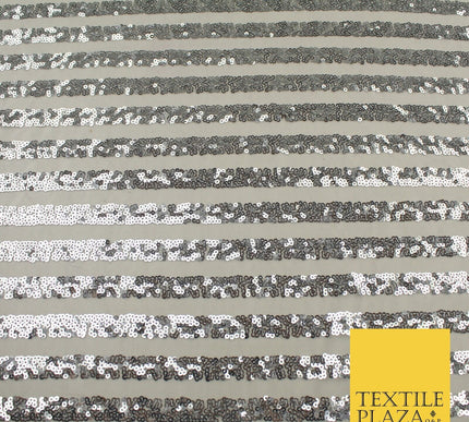 11 COLOURS - Sequin Stripe Sparkly Shiny Stretch Mesh Net Tulle Dress Fabric 58"