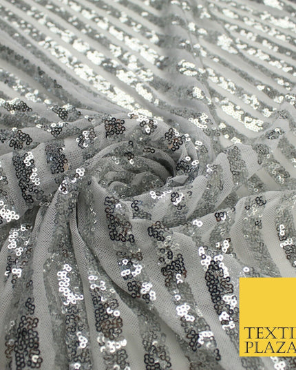 11 COLOURS - Sequin Stripe Sparkly Shiny Stretch Mesh Net Tulle Dress Fabric 58"