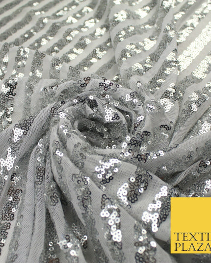 11 COLOURS - Sequin Stripe Sparkly Shiny Stretch Mesh Net Tulle Dress Fabric 58"