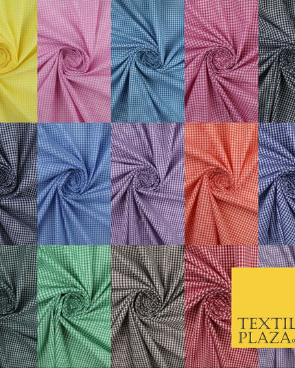 15 COLOURS - Small 1/8" Mini Gingham Square Check Polycotton Fabric Dress Craft