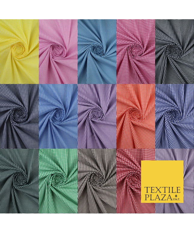 15 COLOURS - Small 1/8" Mini Gingham Square Check Polycotton Fabric Dress Craft