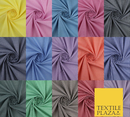 15 COLOURS - Small 1/8" Mini Gingham Square Check Polycotton Fabric Dress Craft
