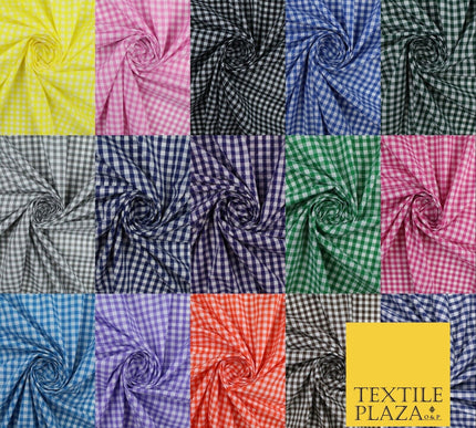 15 COLOURS - Medium 1/4" Gingham Square Check Polycotton Fabric Dress Craft 44"