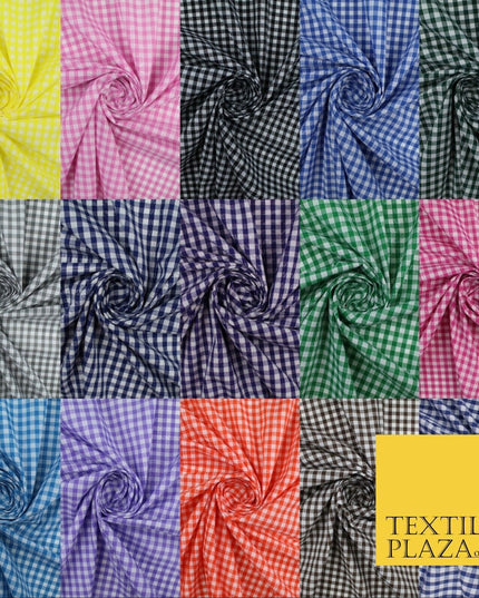 15 COLOURS - Medium 1/4" Gingham Square Check Polycotton Fabric Dress Craft 44"