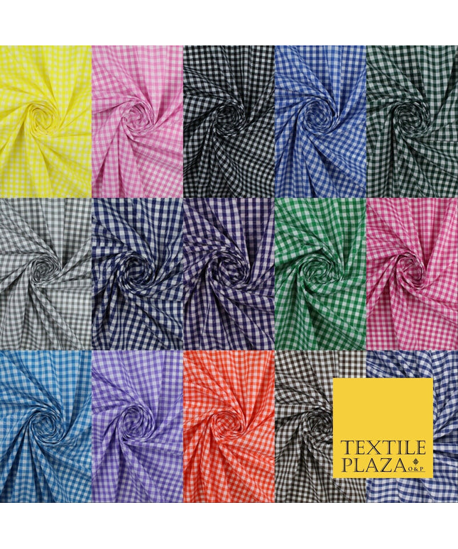 15 COLOURS - Medium 1/4" Gingham Square Check Polycotton Fabric Dress Craft 44"