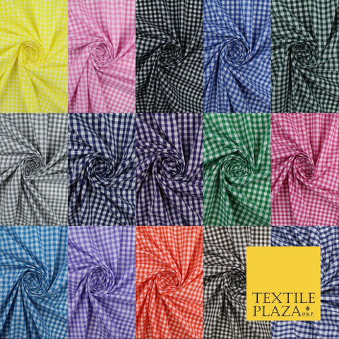 15 COLOURS - Medium 1/4" Gingham Square Check Polycotton Fabric Dress Craft 44"
