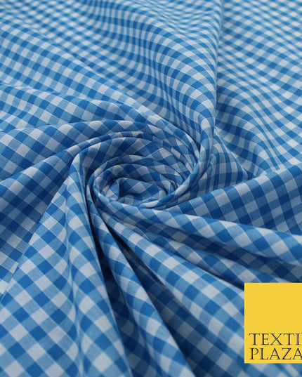 15 COLOURS - Medium 1/4" Gingham Square Check Polycotton Fabric Dress Craft 44"