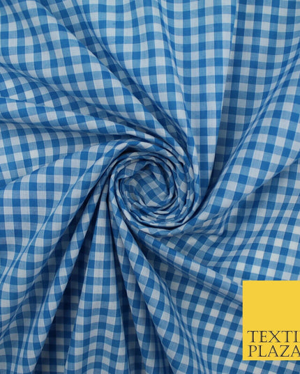 15 COLOURS - Medium 1/4" Gingham Square Check Polycotton Fabric Dress Craft 44"