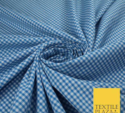 15 COLOURS - Small 1/8" Mini Gingham Square Check Polycotton Fabric Dress Craft