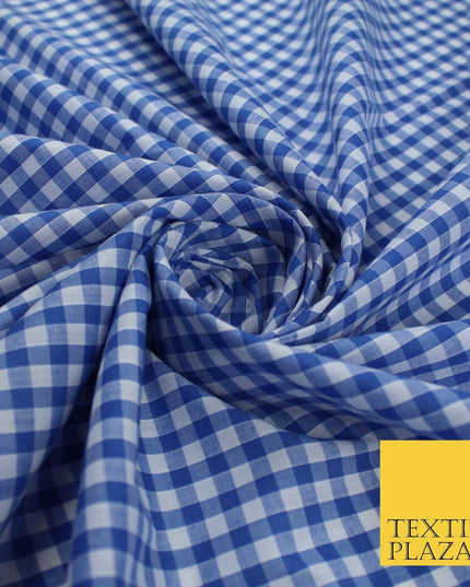 15 COLOURS - Medium 1/4" Gingham Square Check Polycotton Fabric Dress Craft 44"