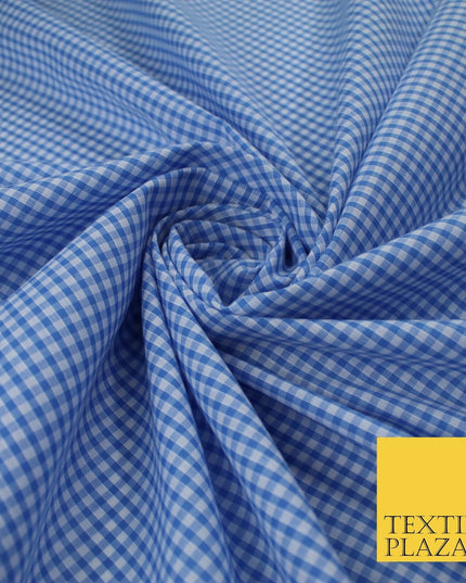 15 COLOURS - Small 1/8" Mini Gingham Square Check Polycotton Fabric Dress Craft