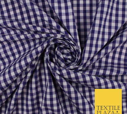 15 COLOURS - Medium 1/4" Gingham Square Check Polycotton Fabric Dress Craft 44"