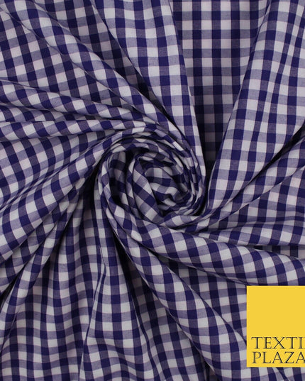 15 COLOURS - Medium 1/4" Gingham Square Check Polycotton Fabric Dress Craft 44"